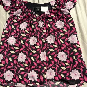 Ann Taylor Pink and Black Floral Blouse